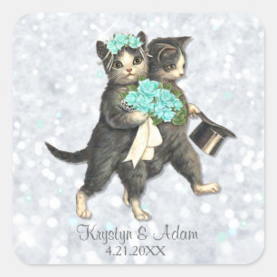 Carré Posh Cats Aqua - Sticker Sparkle Argent