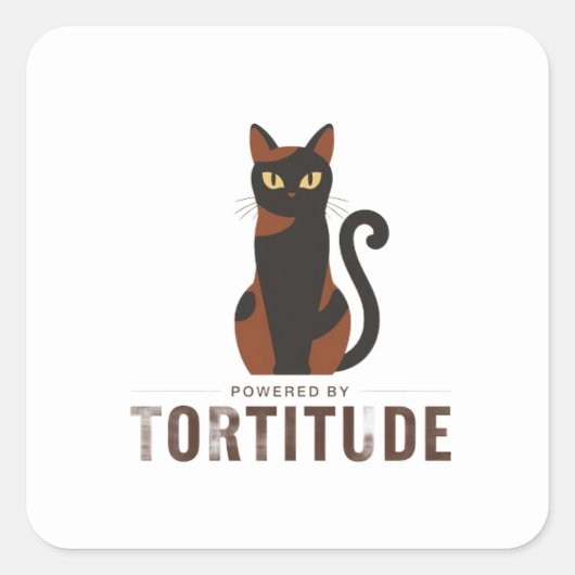 Carré Powered by Tortitude Funny Cat Sticker (Devant)