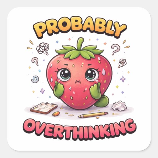 Carré Probably Overthinking Strawberry Sticker (Devant)