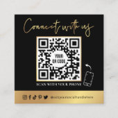 Carré QR Code scanner noir et Carte de visite or Faux (Devant)