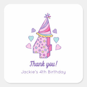 Carré Rainbow Girls 6th Birthday Party Favoriser Sticker