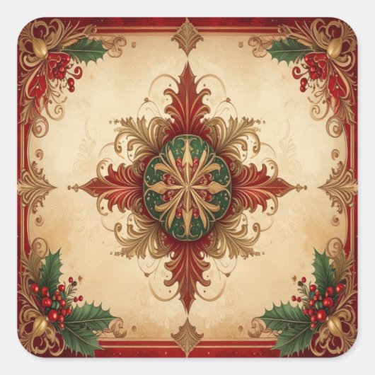 Carré Red Decorative Holiday Sticker (Devant)