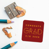 Carré Red Gold Grad Typography Graduation Sticker