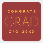 Carré Red Gold Grad Typography Graduation Sticker (Devant)