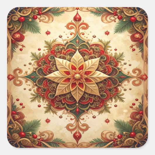 Carré Red Green Decorative Holiday Sticker (Devant)