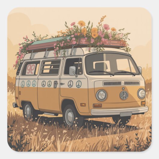 Carré Retro Camper Van Sticker –  (Devant)