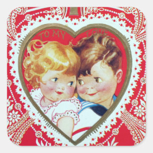 Carré Retro couple Vintage Vacances Valentine sticker