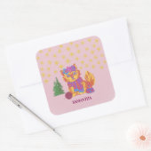 Carré Retro Cute Cat Christmas Sticker (Enveloppe)