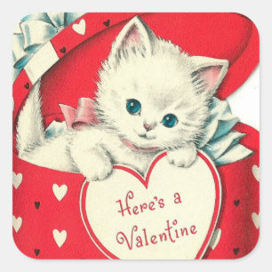 Carré Retro Vintage Valentine cat Vacances sticker