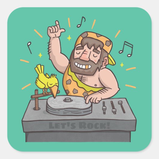 Carré Rock Stone Age Caveman Music Sticker DJ (Devant)