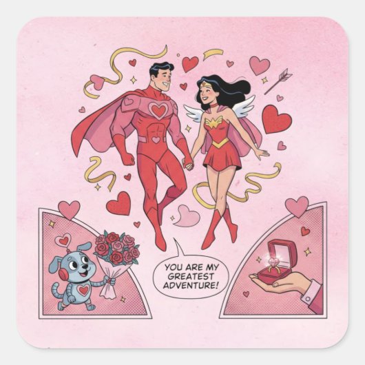 Carré Romantic Superhero Couple Sticker (Devant)