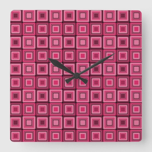 Carré rose et rouge Funky Horloge murale (Recto)