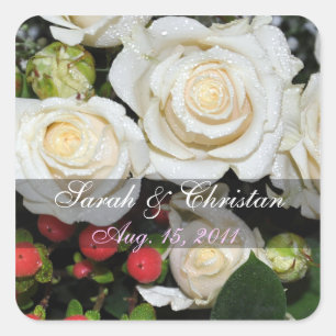Carré Roses Blanches Sauvegardez Le Sticker Date
