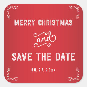 Carré Rouge Blanc Sauvez La Date Stickers Noël