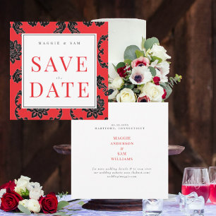 Carré Rouge & Noir Damask Mariage Save the Date 