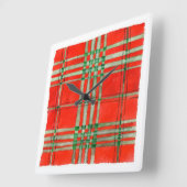 CARRÉ ROUGE SCOTT TARTAN Acrylique Horloge murale (Angle)