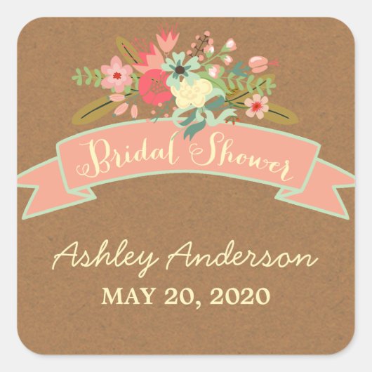Carré Rustic Flowers | Sticker Fête des mariées (Devant)