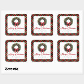 Carré Rustic Red Green Plaid Christmas Wreath Sticker  (Feuille)