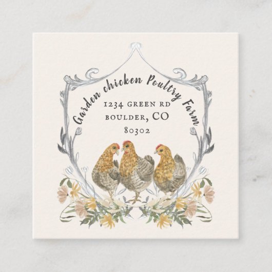 Carré rustique aquarelle crest ferme carte de visite (Devant)