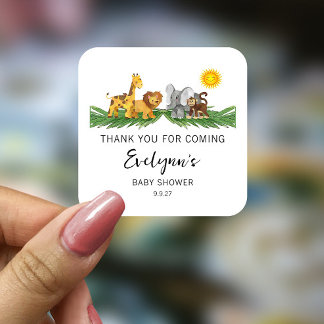 Carré Safari Animaux Baby shower Classic Round Sticker