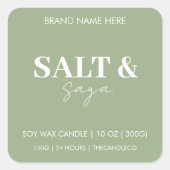 Carré Sage Green Salt & Saga Custom Candle Label Sticker (Devant)