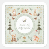 Carré Sage Green Woodland Baby Shower Favor Sticker (Devant)