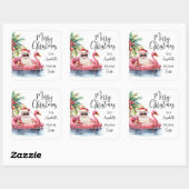 Carré Santa Beach Christmas Gift Tag Sticker (Feuille)