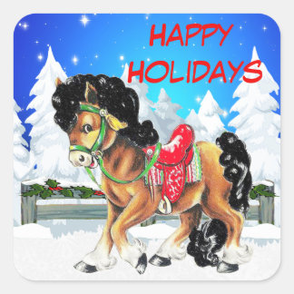 Carré Scène d'hiver avec Sticker Personnalisé Pony
