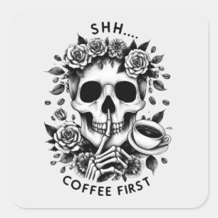 Carré Shhh...Coffee premier sticker crâne