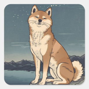 Carré Shiba Inu Moonlight Japanese Style Sticker