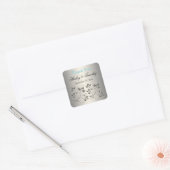 Carré Silver, Aqua, Sticker Merci Floral Noir (Enveloppe)
