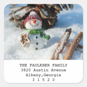 Carré Snowman Photo Noël Retour Adresse Sticker