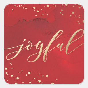 Carré Sprinted Joy Faux Foil Sticker de Noël