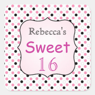 Carré Sticker 16 Sweet noir, rose, blanc pois