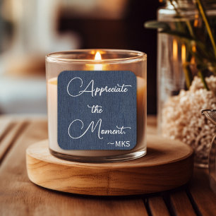 Carré Sticker 3 pouces Bleu, Monogramme et Affirmation P