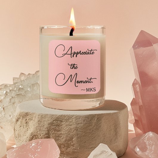 Carré Sticker 3 pouces rose Monogramme et affirmation po