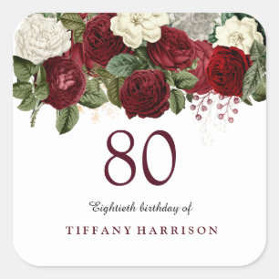 Carré Sticker 80e Anniversaire de la Rose Rouge Bourgogn