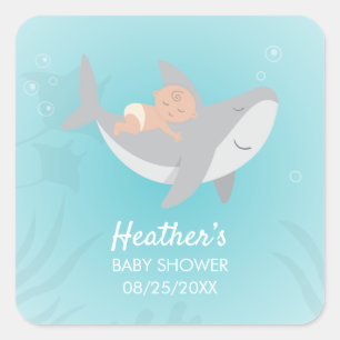 Carré Sticker à Baby shower de requin doux