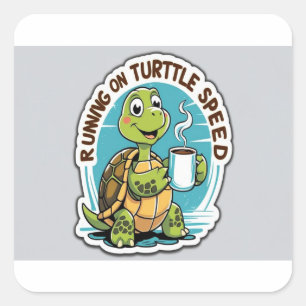 Carré Sticker à café tortue drôle