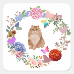 Carré Sticker à chat floral