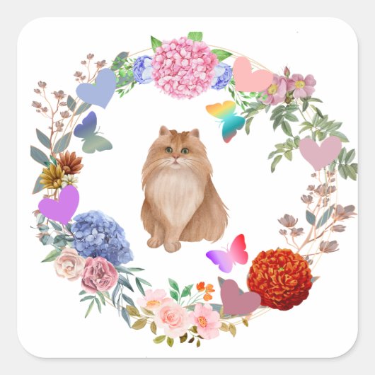 Carré Sticker à chat floral (Devant)