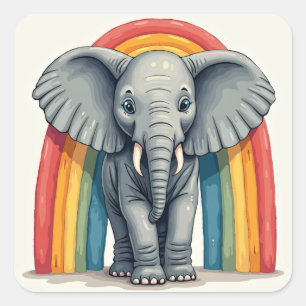 Carré Sticker à éléphant arc-en-ciel