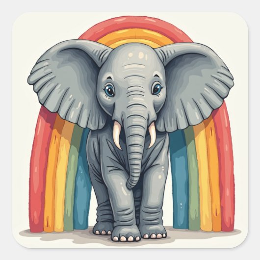 Carré Sticker à éléphant arc-en-ciel (Devant)