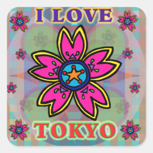 Carré Sticker à fleurs "I LOVE TOKYO"