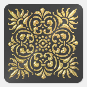 Carré Sticker à look Embossé Ornate Black and Gold