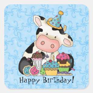 Carré Sticker à vaches de fête d'anniversaire