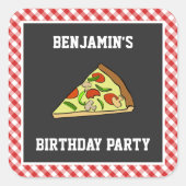 Carré Sticker Anniversaire de enfant Party Pizza Cute Fa (Devant)
