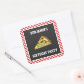 Carré Sticker Anniversaire de enfant Party Pizza Cute Fa (Enveloppe)