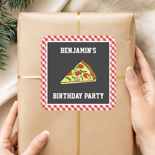 Carré Sticker Anniversaire de enfant Party Pizza Cute Fa
