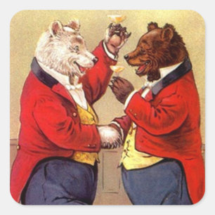 Carré Sticker Antique Amusants Anthropomorphes Ours Toas